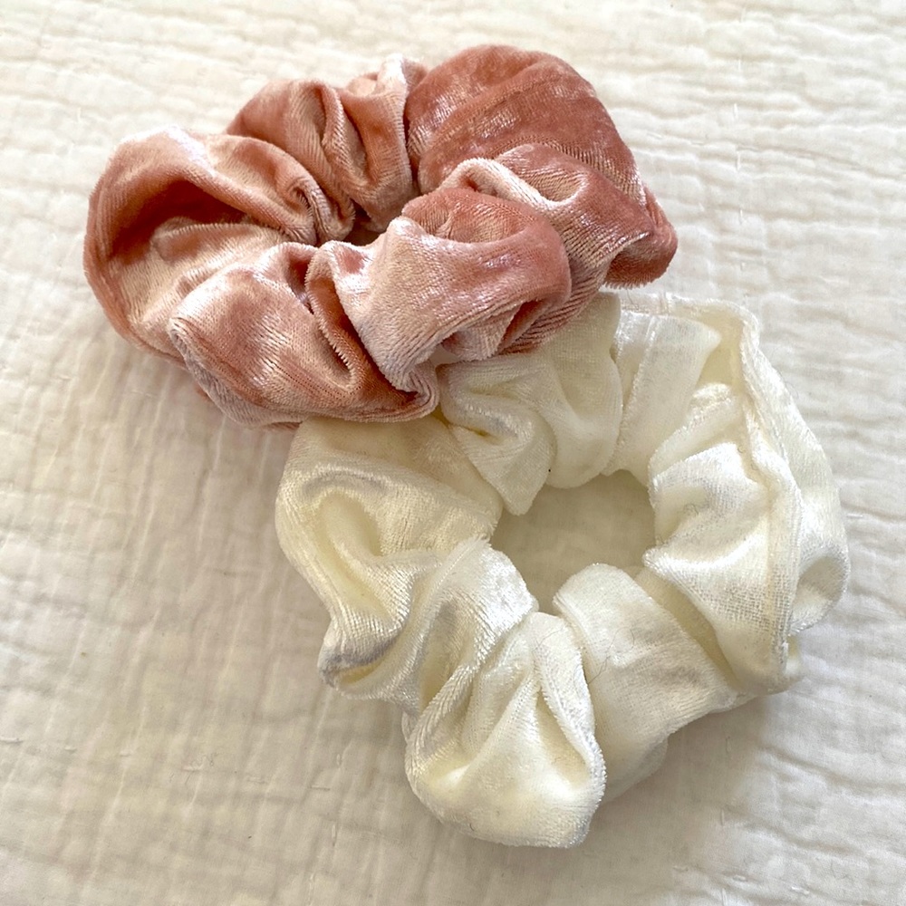 NEW Set of Pink and White Velvet Scrunchi